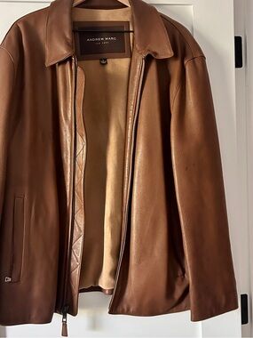 Andrew Marc Men's Brown Leather Zip Jacket L